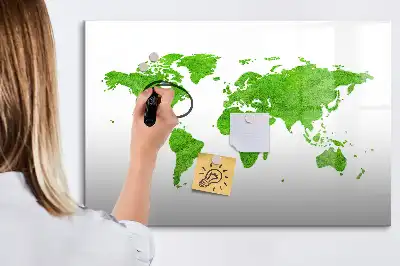 Tablă magnetică cu ștergere uscată model cu hartă din iarbă verde