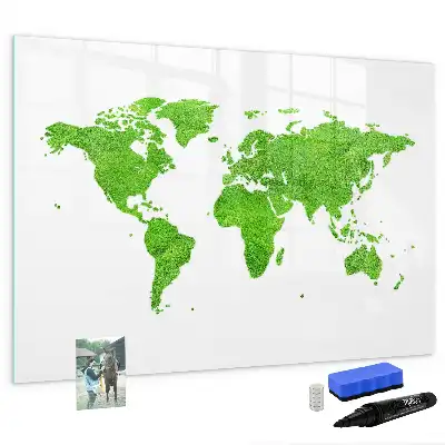 Tablă magnetică cu ștergere uscată model cu hartă din iarbă verde