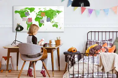 Tablă magnetică cu ștergere uscată model cu hartă din iarbă verde