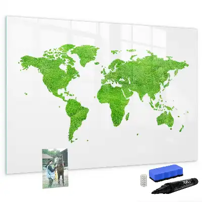 Tablă magnetică cu ștergere uscată model cu hartă din iarbă verde