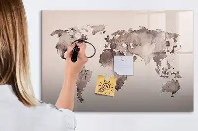 Harta lumii în acuarelă tablă magnetică cu ștergere uscată