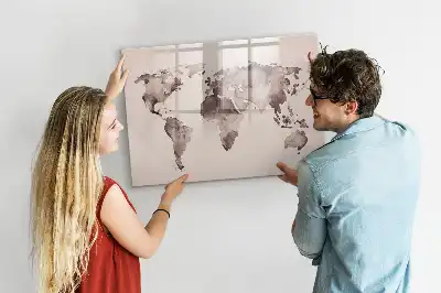 Harta lumii în acuarelă tablă magnetică cu ștergere uscată