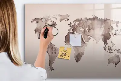 Harta lumii în acuarelă tablă magnetică cu ștergere uscată