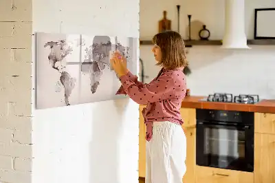 Harta lumii în acuarelă tablă magnetică cu ștergere uscată