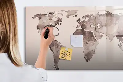 Harta lumii în acuarelă tablă magnetică cu ștergere uscată