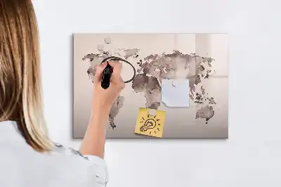 Harta lumii în acuarelă tablă magnetică cu ștergere uscată