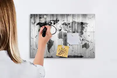 Tablă magnetică cu ștergere uscată harta lumii imprimată pe lemn