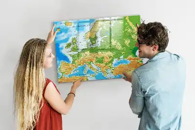 Tablă magnetică cu ștegere uscată cu harta geografică a lumii