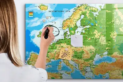 Tablă magnetică cu ștegere uscată cu harta geografică a lumii