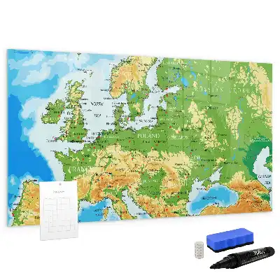 Tablă magnetică cu ștegere uscată cu harta geografică a lumii