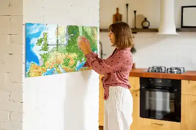 Tablă magnetică cu ștegere uscată cu harta geografică a lumii