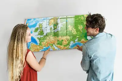 Tablă magnetică cu ștegere uscată cu harta geografică a lumii