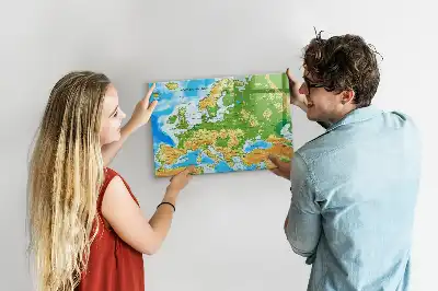 Tablă magnetică cu ștegere uscată cu harta geografică a lumii