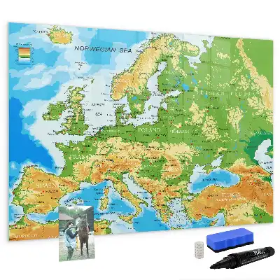 Tablă magnetică cu ștegere uscată cu harta geografică a lumii
