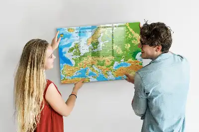 Tablă magnetică cu ștegere uscată cu harta geografică a lumii