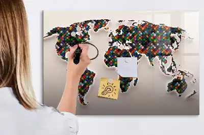 Tablă magnetică cu ștergere uscată cu hartă abstractă a lumii