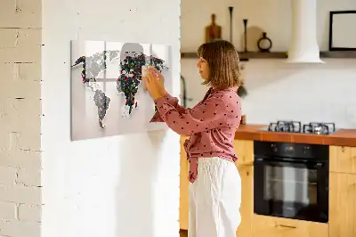 Tablă magnetică cu ștergere uscată cu hartă abstractă a lumii