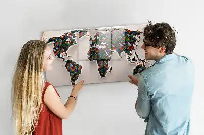 Tablă magnetică cu ștergere uscată cu hartă abstractă a lumii