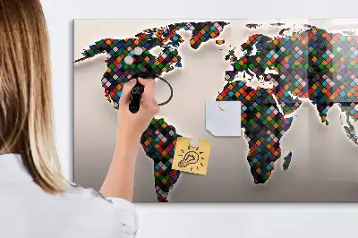 Tablă magnetică cu ștergere uscată cu hartă abstractă a lumii