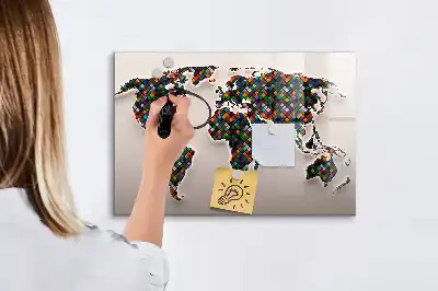 Tablă magnetică cu ștergere uscată cu hartă abstractă a lumii