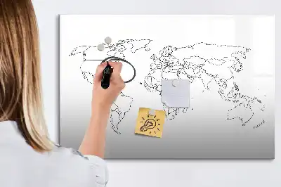 Tablă magnetică cu ștergere uscată cu hartă a lumii tip contur