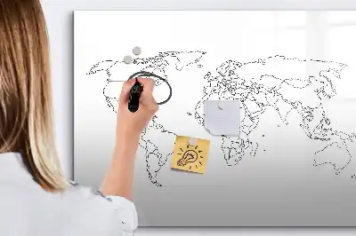 Tablă magnetică cu ștergere uscată cu hartă a lumii tip contur