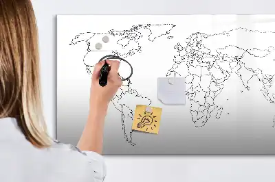 Tablă magnetică cu ștergere uscată cu hartă a lumii tip contur