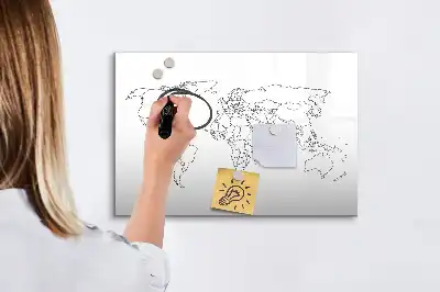 Tablă magnetică cu ștergere uscată cu hartă a lumii tip contur