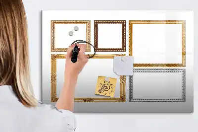 Tablă magnetică cu ștergere uscată cu ramă aurie