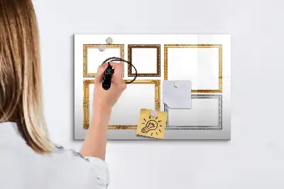 Tablă magnetică cu ștergere uscată cu ramă aurie