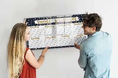 Tablă magnetică pentru planificarea meselor cu model cu stele și ștergere uscată
