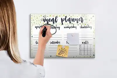 Tablă magnetică cu ștergere uscată cu design meniu săptămânal cu stele