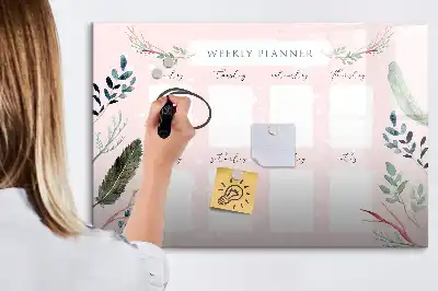 Tablă magnetică cu ștergere uscată planificator săptămânal cu design fermecător