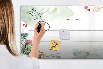 Tablă magnetică cu ștergere uscată pentru rețete
