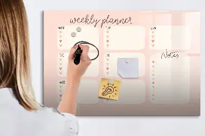 Tablă magnetică cu ștergere uscată planificator săptămânal cu design fermecător
