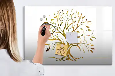 Tablă magnetică cu ștergere uscată model copac auriu