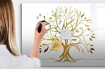 Tablă magnetică cu ștergere uscată model copac auriu