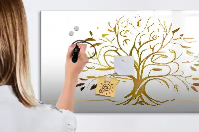 Tablă magnetică cu ștergere uscată model copac auriu