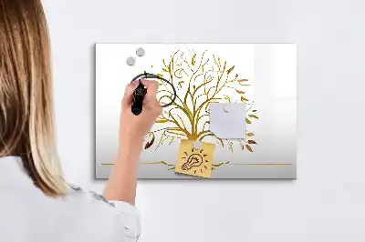Tablă magnetică cu ștergere uscată model copac auriu
