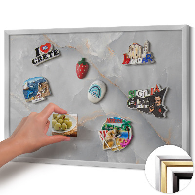 Tablă magnetică cu ramă argintie Marmură decorativă elegantă