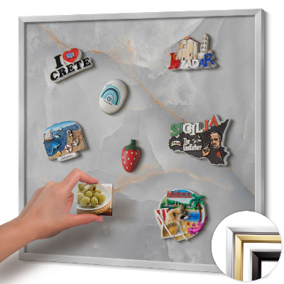 Tablă magnetică cu ramă argintie Marmură decorativă elegantă
