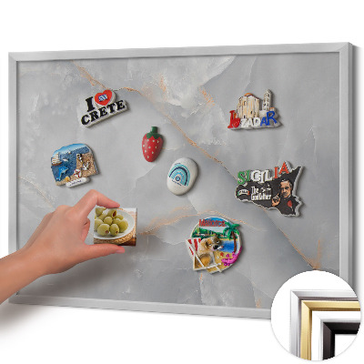 Tablă magnetică cu ramă argintie Marmură decorativă elegantă