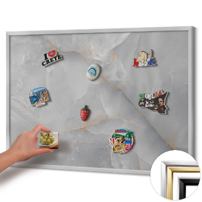 Tablă magnetică cu ramă argintie Marmură decorativă elegantă