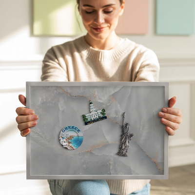 Tablă magnetică cu ramă argintie Marmură decorativă elegantă