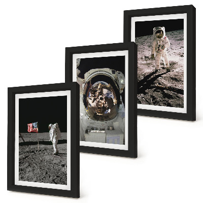 Set 3 tablouri Fotografii cu astronauții care aterizează pe Lună