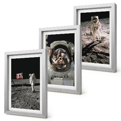 Set 3 tablouri Fotografii cu astronauții care aterizează pe Lună