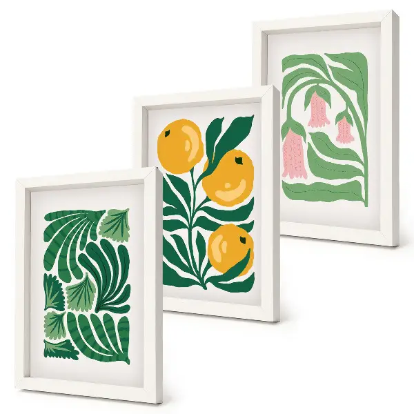 Galerie de perete cu modele minimaliste de plante cu fructe și frunze