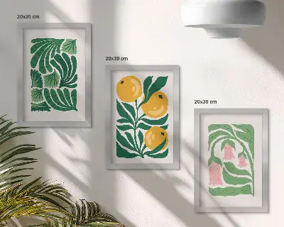 Galerie de perete cu modele minimaliste de plante cu fructe și frunze