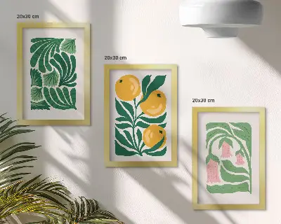 Galerie de perete cu modele minimaliste de plante cu fructe și frunze