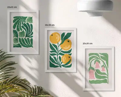 Galerie de perete cu modele minimaliste de plante cu fructe și frunze